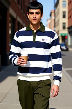 Erkek Polo Yaka Standart Kol Çizgili Sweatshirt Fonksiyonel Dayanıklı Kaliteli Konforlu Şık