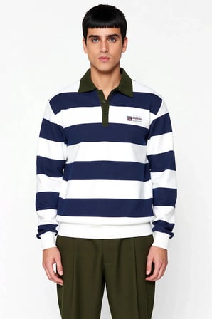 Erkek Polo Yaka Standart Kol Çizgili Sweatshirt Fonksiyonel Dayanıklı Kaliteli Konforlu Şık