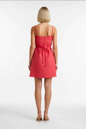 Kadın Straplez A-Line Mini Dokuma Elbise %100 Keten Kolsuz Yazlık Astarsız Zarif Kesim Günlük Rahat