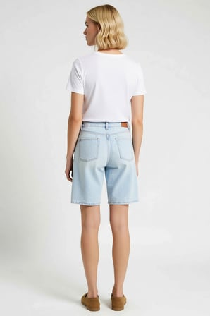 Kadın Bermuda Yüksek Bel Geniş Paça Düz Desen Denim Rahat Kesim Kısa Boy Yazlık Giyim