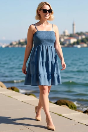 Kadın Büyük Beden Askılı A-Line Mini Elbise %100 Pamuk Müslin Kare Yaka Kolsuz Rahat Günlük Modern