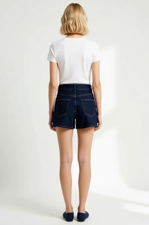 Kadın Şort Etek Yüksek Bel Mini Denim Düz Desen Dar Paça Koyu Yazlık Comfort Dokuma Modern