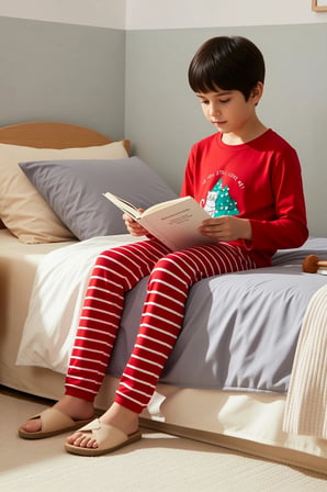 Unisex Çocuk Bisiklet Yaka Standart Kol Uzun Kollu Regular Kalıp Pijama Takımı Estetik %100 Pamuk