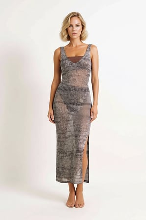 Kadın Kolsuz V Yaka Triko Maxi Plaj Elbisesi Bodycone Kesim Astarsız Rahat Yaz Günlük Modern Şık