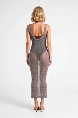 Kadın Kolsuz V Yaka Triko Maxi Plaj Elbisesi Bodycone Kesim Astarsız Rahat Yaz Günlük Modern Şık