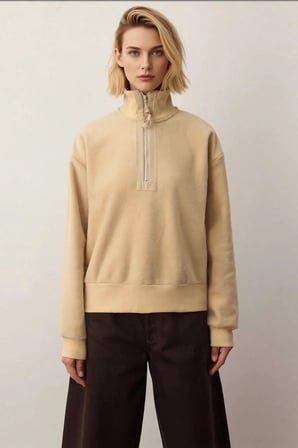 Kadın Dik Yaka Düşük Kol Fermuar Detaylı Polar Sweatshirt Fonksiyonel Dayanıklı Kaliteli Şık