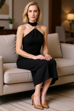 Kadın Bodycon Halter Yaka Kolsuz Midi Esnek Örme Elbise Aksesuar Detaylı Astarlı Günlük Rahat Modern