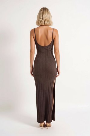 Kadın Kolsuz Triko Maxi Elbise Balıkçı Yaka Cut Out Detaylı Plaj Giyimi Rahat Günlük Modern Şık