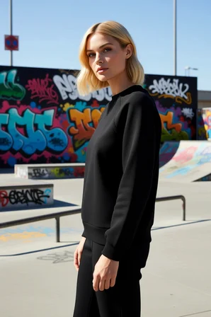 Kadın Bisiklet Yaka Reglan Kol Düz Örme Sweatshirt Fonksiyonel Dayanıklı Kaliteli Konforlu