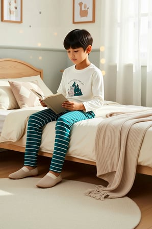Unisex Çocuk Bisiklet Yaka Standart Kol Uzun Kollu Regular Kalıp Pijama Takımı Estetik %100 Pamuk
