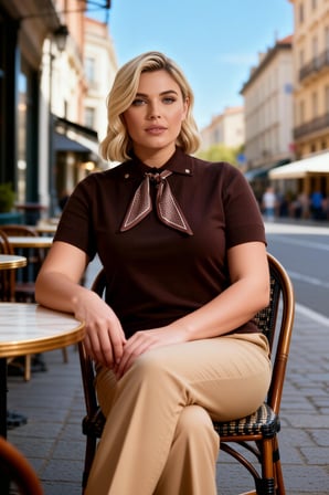 Kadın Bluz Polo Yaka Kısa Kol Düz Desen Çıkarılabilir Fularlı İnce Tek Plaka Dokuma Triko Regular