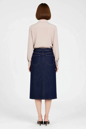 Kadın Midi Boy Yüksek Bel A-Line Düğmeli Denim Etek %100 Pamuk Günlük Rahat Kesim Modern Şık Zarif