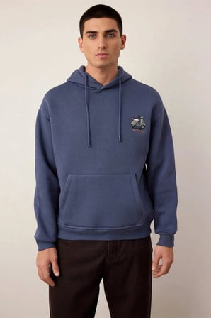 Erkek Kapüşonlu Düşük Kol Sweatshirt Slogan Nakışlı Fonksiyonel Dayanıklı Kaliteli Estetik
