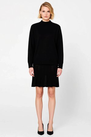 Kadın Oversize Reglan Kollu Dik Yaka Pileli Etek Kazak Takımı Rahat Kesim Günlük Modern Şık Konforlu