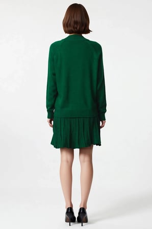 Kadın Oversize Reglan Kollu Dik Yaka Pileli Etek Kazak Takımı Rahat Kesim Günlük Modern Şık Konforlu