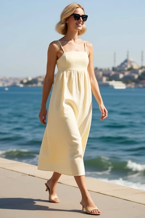 Kadın Askılı Straplez Maxi A-Line Keten Dokuma Elbise Kolsuz Rahat Kesim Yazlık Günlük Modern Şık