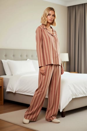 Kadın Ekose Kareli Gömlek Yaka Uzun Kol Regular Kalıp Dokuma Pijama Takımı Fonksiyonel Şık