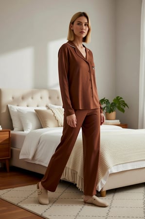Kadın Gömlek Yaka Standart Kol Regular Kalıp Pijama Takımı Fonksiyonel Kaliteli %100 Pamuk