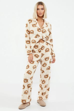 Kadın Gömlek Yaka Standart Kol Regular Kalıp Wellsoft Örme Pijama Takımı Şık