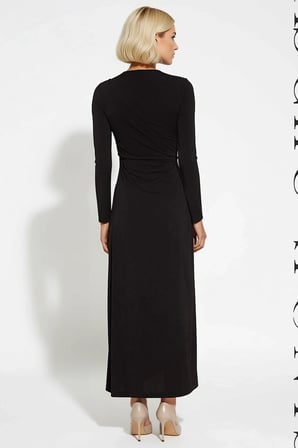 Kadın Elbise Maxi Fitted Bisiklet Yaka Uzun Kol Örme Sandy Kumaş Bağlama Detaylı Düz Desen