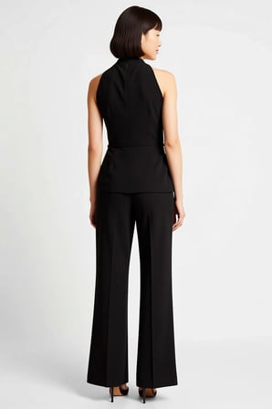 Kadın Büyük Beden Kolsuz Oversize Bluz Pantolonlu İkili Takım Beli Kuşaklı Geniş Paça Günlük Rahat