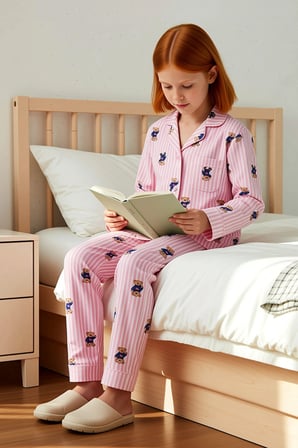 Kız Çocuk Gömlek Yaka Standart Kol Regular Kalıp Örme Çizgili Pijama Takımı