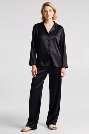 Kadın Gömlek Yaka Standart Kol Regular Kalıp Dokuma Saten Pijama Takımı Fonksiyonel Modern