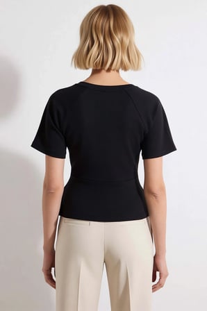 Kadın Bluz Peplum Kalıp Bisiklet Yaka Reglan Kol Kısa İnterlok Örme Düz Desen Astarsız Regular Boy