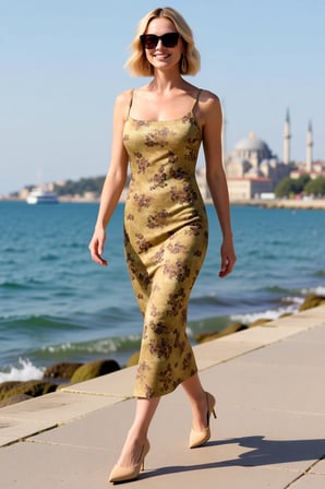 Kadın İnce Askılı Kare Yaka Çiçek Desenli Bodycon Midi Esnek Örme Elbise Günlük Rahat Modern Şık