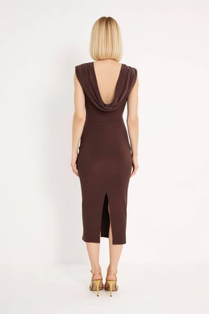 Kadın Kolsuz Bodycon Maxi Elbise Sırt Detaylı Sandy Dokulu Party Astarlı Bisiklet Yaka Günlük Rahat