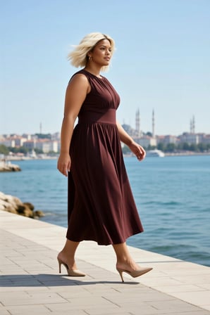 Kadın Büyük Beden Maxi Elbise Bisiklet Yaka Kolsuz Örme Kumaş A Kesim Büzgü Detaylı Düz Kalıp
