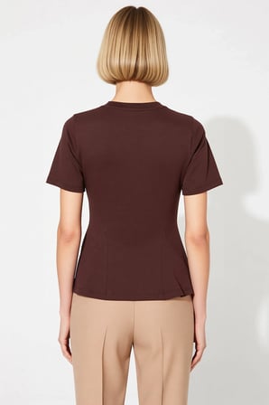 Kadın Bluz Peplum Bisiklet Yaka Standart Kısa Kol Örme Kumaş Süprem Dokuma Düz Desen Regular