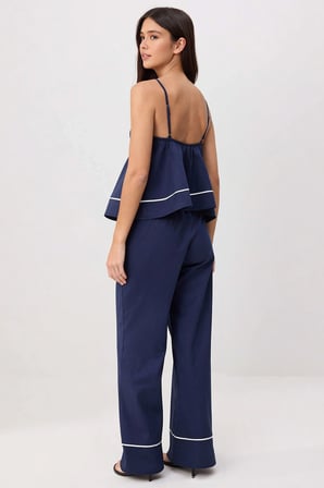 Kadın Büyük Beden Askılı Peplum Bluz Düz Kesim Pantolon Dokuma Takım Poplin Günlük Rahat Modern