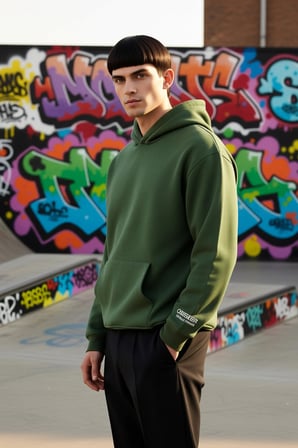 Erkek Kapüşonlu Standart Kol Oversize Kalıp Slogan Desenli Sweatshirt Fonksiyonel Kaliteli