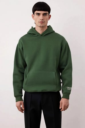 Erkek Kapüşonlu Standart Kol Oversize Kalıp Slogan Desenli Sweatshirt Fonksiyonel Kaliteli