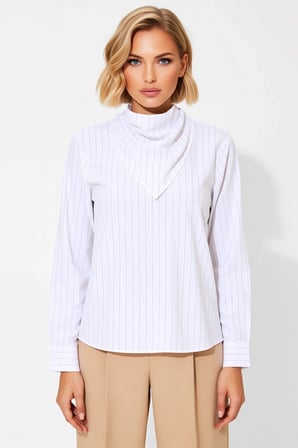 Kadın Bluz Şal Yaka Uzun Kol Çizgili Dokuma Kumaş Regular Kalıp Casual Günlük Stil Estetik