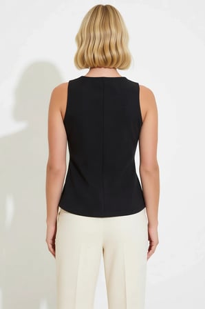 Kadın Bluz V Yaka Kolsuz Peplum İnterlok Örme Düz Desen Regular Kalıp Gündüz Gece Kullanım