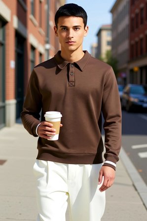 Erkek Polo Yaka Düğmeli Regular Kalıp Uzun Kollu Sweatshirt Fonksiyonel Dayanıklı Kaliteli