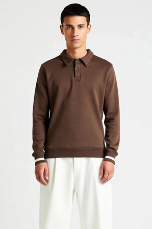 Erkek Polo Yaka Düğmeli Regular Kalıp Uzun Kollu Sweatshirt Fonksiyonel Dayanıklı Kaliteli