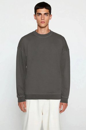 Erkek Bisiklet Yaka Düşük Kol Oversize Kalıp Sweatshirt Fonksiyonel Dayanıklı Kaliteli Şık