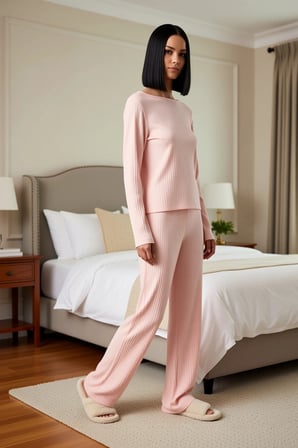 Kadın Bisiklet Yaka Standart Kol Regular Kalıp Örme Pijama Takımı Fonksiyonel Dayanıklı Şık