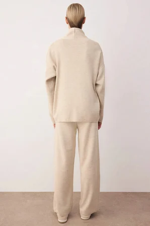 Kadın Oversize V Yaka Triko Hırka Pantolon Üç Parçalı Takım Düşük Kollu Rahat Kesim Günlük Modern