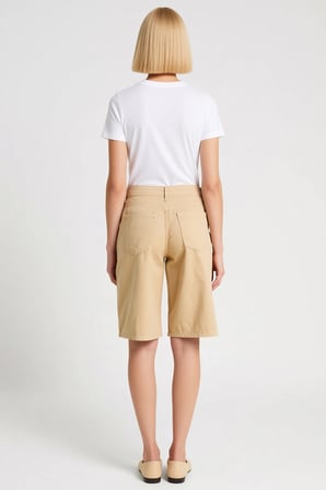 Kadın Şort Bermuda Yüksek Bel Boru Paça Düz Desen Kısa Boy Denim Rigid Dokuma Dört Cepli