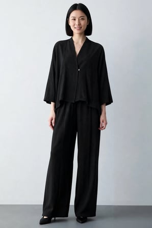 Kadın Büyük Beden Oversize Kruvaze Yaka Uzun Kol Bluz Pantolon Modal Takım Rahat Kesim Günlük Modern