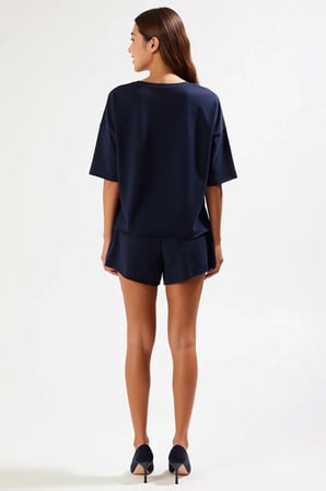 Kadın Büyük Beden Oversize T Shirt Şort Takım Bisiklet Yaka Kısa Kol Cepli Rahat Kesim Günlük Modern