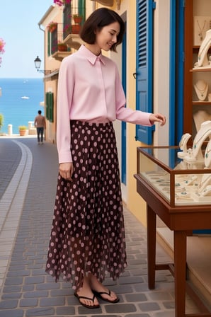 Kadın Maxi Etek Puantiyeli Tül Astarlı A-Line Asimetrik Kesim Polyester Rahat Yaz Koleksiyonu Günlük