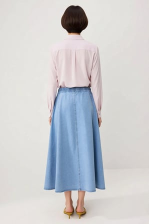 Kadın Maxi Denim Etek Yüksek Bel Elastikli Detaylı %100 Pamuk Rahat Kesim Günlük Modern Şık Konforlu