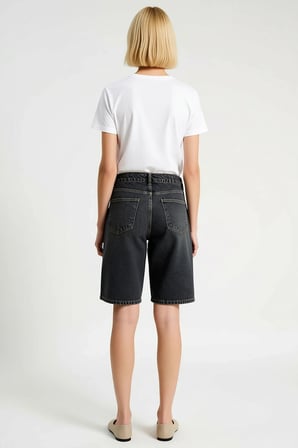 Kadın Yüksek Bel Bermuda Düz Denim Boru Paça Kısa Boy Rigid Dokuma Yaz Sezonu Modern