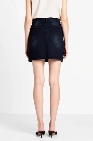 Kadın Büyük Beden A Line Mini Denim Etek Yüksek Bel Taşlı Düğme Detaylı Comfort Esnek Kesim Günlük