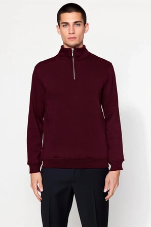Erkek Dik Yaka Fermuarlı Standart Kol Regular Kalıp Sweatshirt Fonksiyonel Dayanıklı Rahat